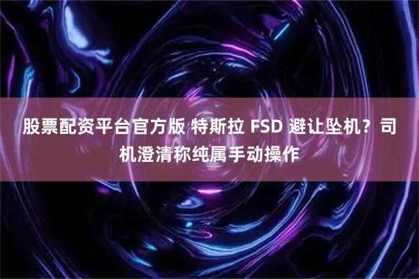 股票配资平台官方版 特斯拉 FSD 避让坠机？司机澄清称纯属手动操作
